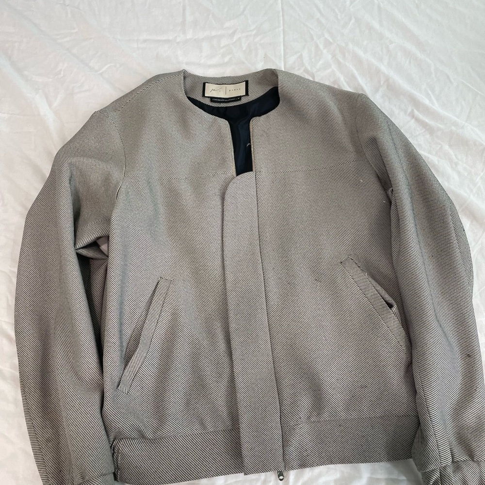 Gray Lightweight Bomber Jacket with Collarless Design